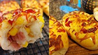 玉米火腿起司面包卷 免揉手套膜 Cheese Buns with Corn and Ham, Easy and Delicious.