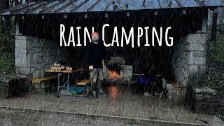 Riverside CAMPING in the RAIN in a  3 Walled Stone House