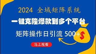 全域矩阵系统 可一键克隆爆款矩阵分发到多个平台！矩阵操作日引流500+！