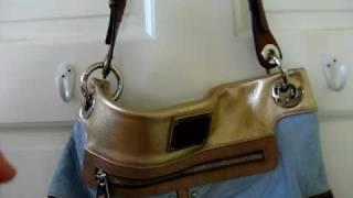 B. Makowsky Leather Blue Brown Gold Handbag Purse