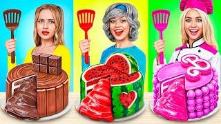 Me vs Grandma vs Barbie Cooking Challenge! Extreme Cake Decorating by YUMMY JELLY