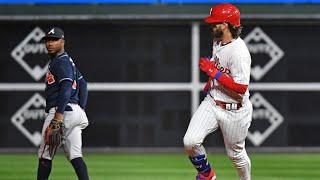 Bryce Harper stares down Orlando Arcia after hitting a home run