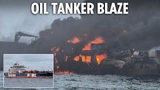 Oil tanker on fire after colliding with cargo ship just off UK coast