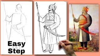 Maharana Pratap Step by step Drawing