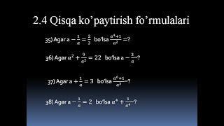 2.4 Qisqa ko'paytirish formulalari 4 dars