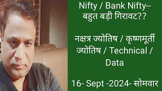 Nifty, Bank Nifty  Prediction by Financial Astrology, technical/data, news for date- 16- Sept- 2024