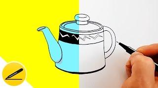 Как Нарисовать Чайник поэтапно - Рисуем Чайник - Простые рисунки для всех