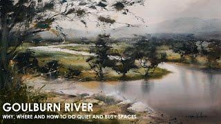 Loose Watercolor Painting OVercast Day Landscape with River and Trees Goulburn River Demonstraiton