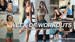 WEEK OF WORKOUTS | the routine that transformed my body in 4 months {weight training + pilates}