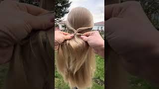 Quick and easy half-up flower bun #hairtutorial #hairbraids #flowerbunhairstylesforgirls #hairstyle