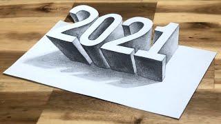 2021년 입체 글씨 그리기! How to Draw 2021, 3D Drawing Trick Art