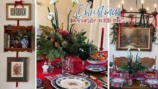 CHRISTMAS DECORATE WITH ME! | DINING ROOM | DIY CENTERPIECE | COTTAGE SHELF