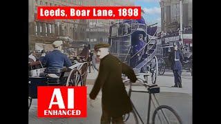 Boar Lane, Leeds, 1898. AI Enhanced. BW. Detail Recovered, Noise Removed, Sound, Upscaled 1080 HD