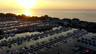 Sun Setting On New Buffalo Marina Last Sunset Of The Summer 4K Drone Footage