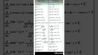 Differentation and integration formula #shorts #youtubeshorts #mathshorts