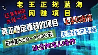 2023年正规蓝海网赚副业！无需任何基础技术，傻瓜式操作轻松日赚500－1000元！适合所有人操作！过年期间收益翻倍！真正赚钱的网赚项目！拒绝任何套路！#网赚项目 #副业 #赚钱