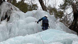 Ice Climbing - Tom on Top Rope Lap #1 - Angel Falls, Loyalsock State Forest - January 25, 2025