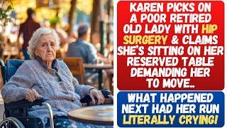 KAREN PICKS ON AN OLD LADY WITH HIP SURGERY & DEMANDS SHE MOVE OUT OF HER RESERVED TABLE.. HELL NO