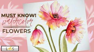 Watercolor Flowers! Beautiful Watercolor Tutorial! Pink Flower Painting!