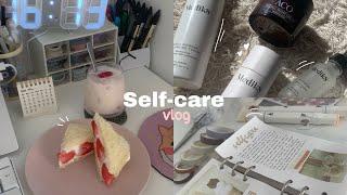 Self-care day  skincare routine, studying for finals, cleaning, good food, journaling ft.Ocushield