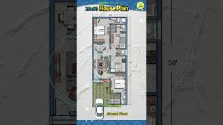 20×50 house plan, 3 bhk with car parking and wash, 20 by 50 home plan, house design