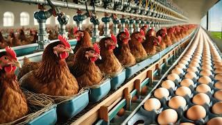 Harvesting Millions of Chicken Eggs for Business - Factory Chicken Farming Process.