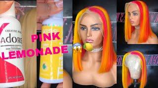 PINK LEMONADE INSPIRED BOB WIG| pink and yellow colored wig