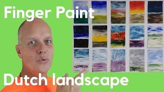 Easy abstract Dutch landscape painting – abstract finger painting art ideas