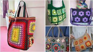 Most gorgeous granny crochet square/flower pattern boho style bag/handbag/shoulder bag designs