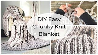  DIY Easy Chunky Knit Blanket | How to make a Chunky Blanket with hands | ASMR home decor 🪢