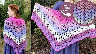 CROCHET HEART SHAWL // Valentines Day Triangle Shawl Crochet Pattern (Amore Shawl)