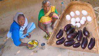 Egg Brinjal Curry | How to cook anda and egg plant in tribal village style | village cooking review