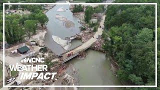 Drone footage of Helene devastation at Lake Lure, NC