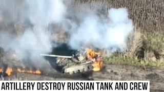 Russian T-72 MBT destroyed by 2S1 Gvozdika artillery fire in Kharkiv region. 22nd battalion.