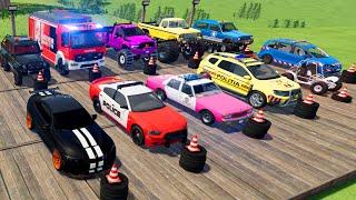 TRANSPORTING CAR GAME, AMBULANCE, POLICE CARS, MONSTER TRUCK OF COLORS! WITH BALLS OF COLORS! - FS22