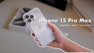 iphone 15 pro max (white titanium) unboxing + setup & accessories + airpods pro unboxing 