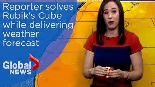 Multi-talented reporter delivers weather forecast while solving a Rubik's Cube