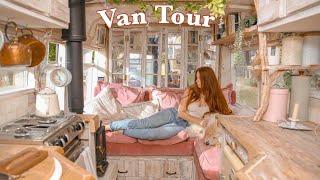 Cottage Core Van Tour  Solo female lives in a dreamy self-converted home on wheels