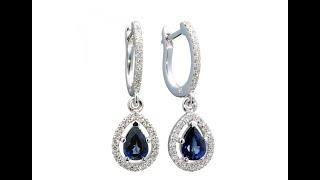 Gold earrings with sapphire pear and diamonds