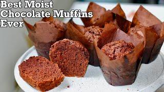 Chocolate Muffins | Easy moist chocolate muffins recipe