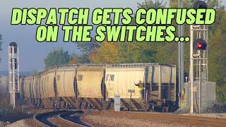 Dispatch gets confused about what switches are set back to the main-line after a train reverses.....