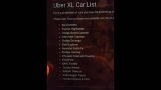 Uber XL car list