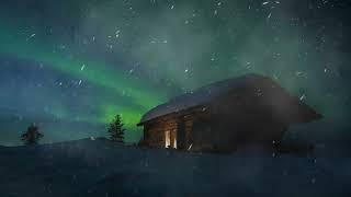 Sounds of Blizzard Under Northern Lights. Night Snowstorm and Howling Winds for Sleeping. 10 Hours.