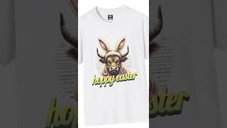 Women's Handmade White Graphic Bull with Bunny Ears Hoppy Easter T-Shirt