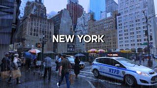 New York Rain Walk ️ Fifth Avenue in Manhattan, Walking Tour 4K