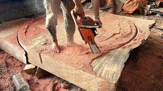 World's Largest Woodworking Project // Skills To Cut A Giant Round Table With A Chainsaw