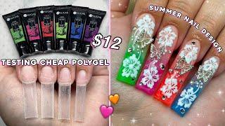 TESTING CHEAP POLYGEL FROM AMAZON! NEON OMBRE POLYGEL NAILS & SUMMER NAIL DESIGN️ | Nail Tutorial