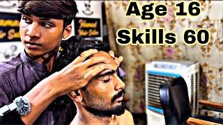 ASMR || MOST RELAXING MASSAGE BY MOST YOUNGEST BARBER || POWERFUL MASSAGE || HEAD SCALP MASSAGE