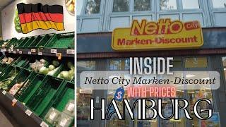 Inside Netto City, Marken-Discount supermarket, Walking tour with prices, Hamburg, Germany