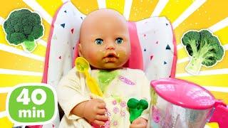 Baby Born Annabelle: jeux comme maman pour filles. Le bébé mange tout seul!